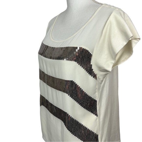 Express Women’s Top Sz Small Petite Ivory Metallic Bling Sequins Party/Cocktail - Picture 4 of 11
